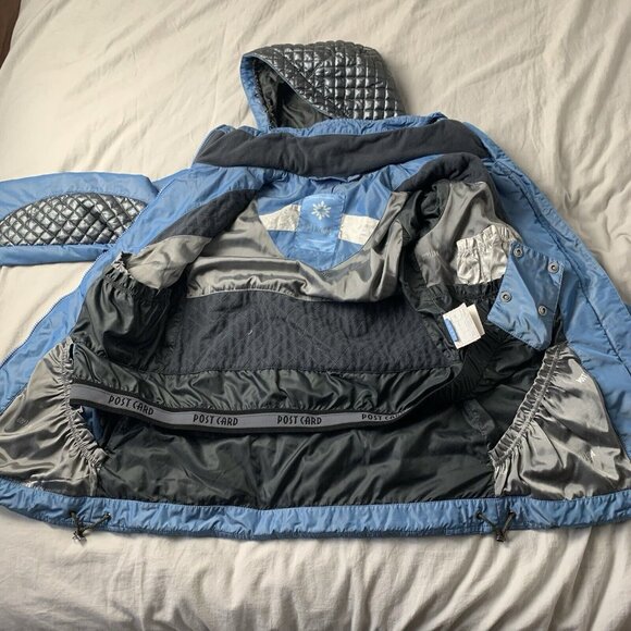 Post Card Ski Jacket Women's Size 6 Blue and silver Full Zip Puffer - Picture 11 of 16